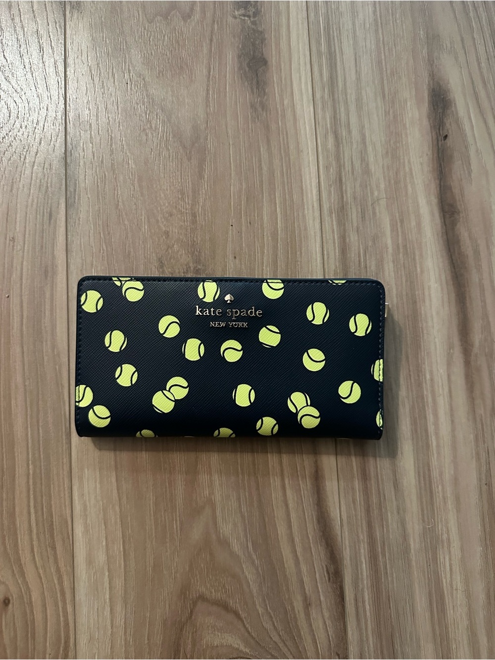 kate spade Navy Wallet with Yellow Tennis Ball Print
